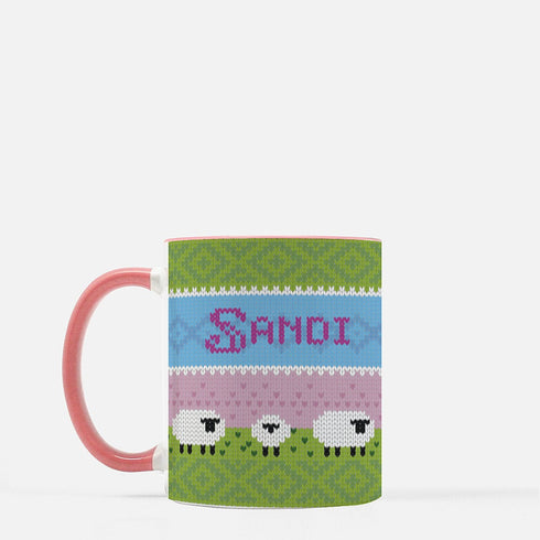 Sheep and Grass Personalized Knitting Mug, Cute Knitter Mug, Sheep Mug, coffee and knitting, yarn lover gift, yarn gift, knitter gift
